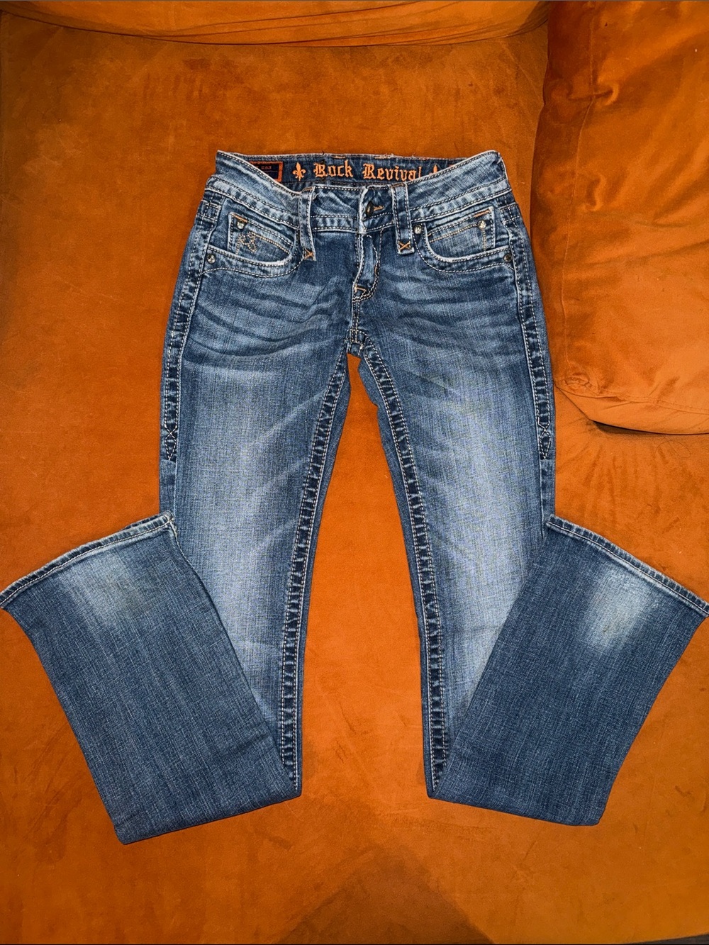Rock Revival—Jamie Style—Dark Blue Bootcut Jeans with Faded Detail